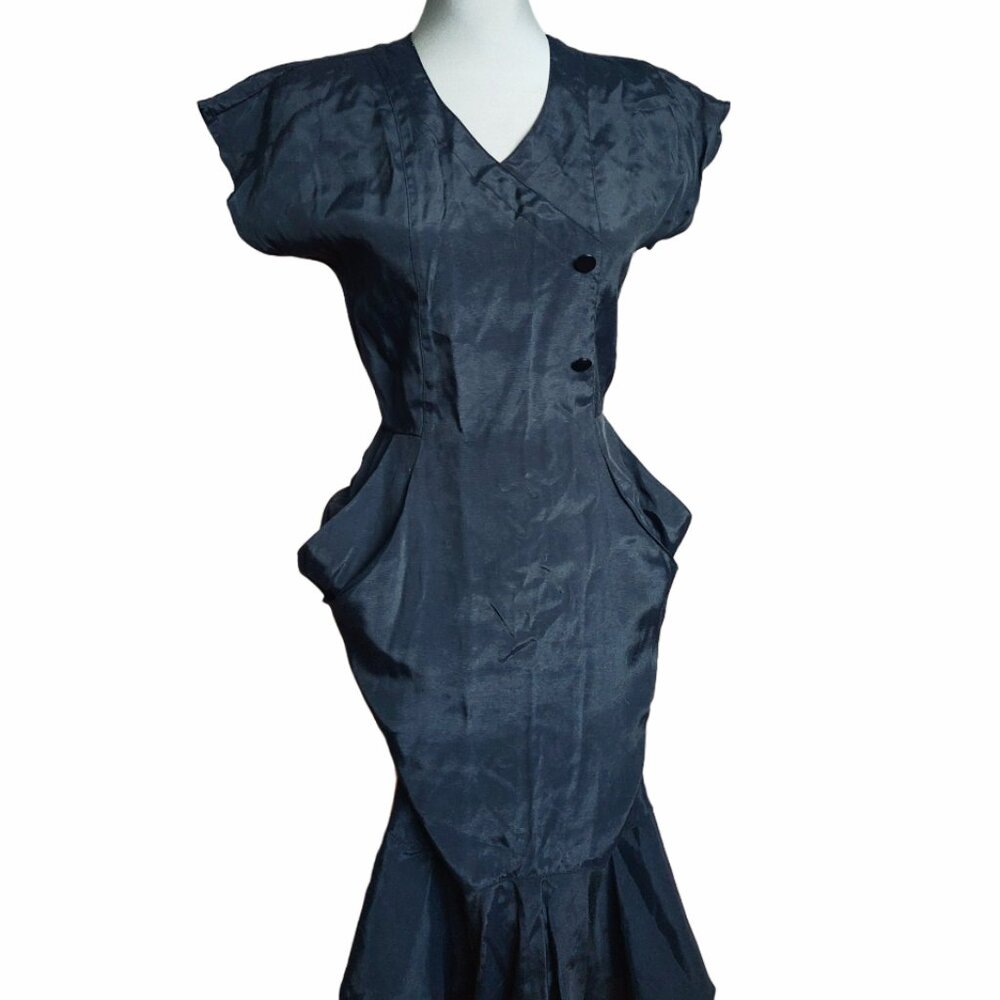 Vintage Fit Flare Black Dress from Anne David de Paris - Size Small - Like New